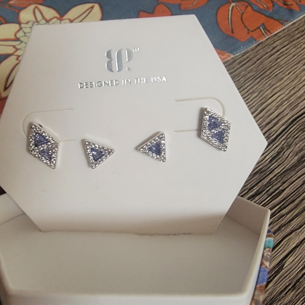 Bomb Party December birthday earrings.  "Modern Gems" Light Tanzanite Cubic Zirc